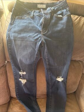 Women’s Skinny Ripped Dark Blue Jeans - Nature Denim